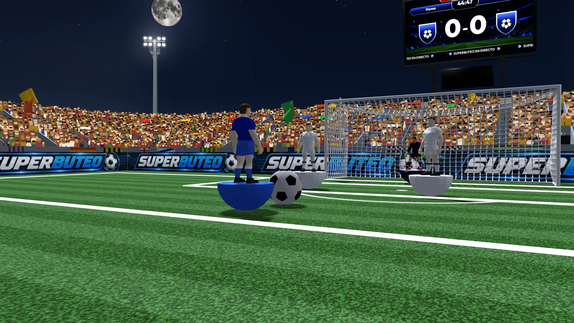 Un partido de Superbuteo en un estadio de noche